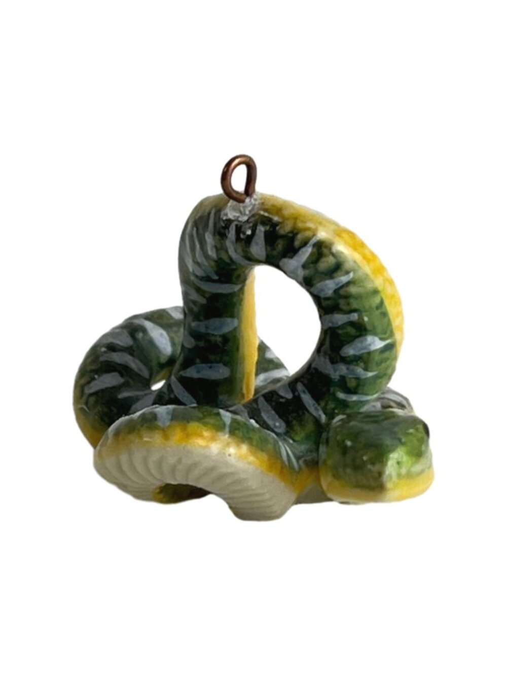 Handmade Miniature Ceramic Green Snake Pendant/Charm – Unique Reptile Jewelry